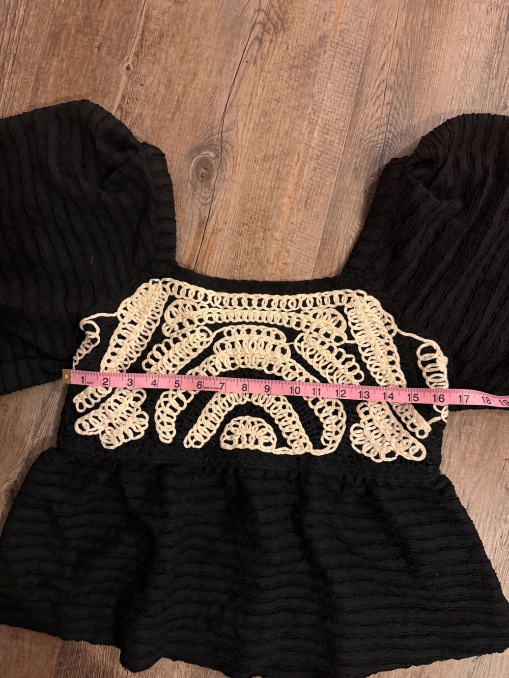 Anthropologie x Sarah Hann Black Flutter-Sleeve Crochet Top - size large - Picture 10 of 11